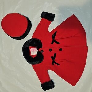 Sophie Rose 6 Months 2 pc Set Lined Coat, Hat Faux Fur Detail Red, Black Used